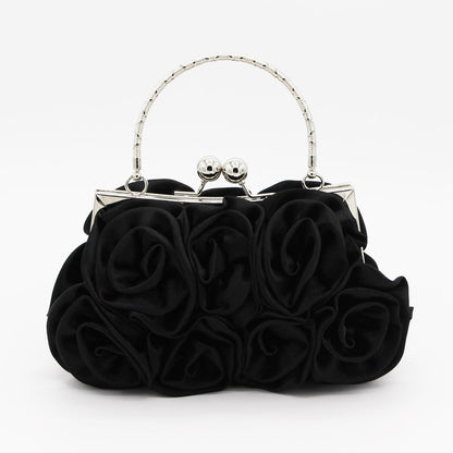 Foreign trade satin flower cloth bag handmade sewing 14 roses dinner bag satin cloth dress bag bride bag