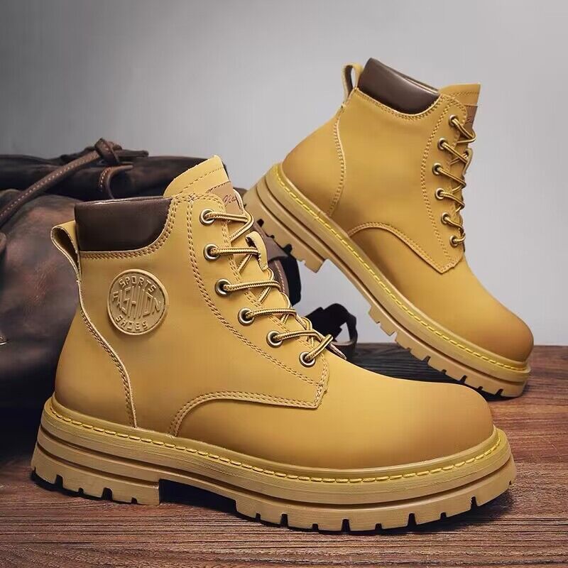 Big yellow boots 2024 autumn and winter men's large size Martin boots workwear waterproof and non-slip hiking shoes construction site labor protection shoes