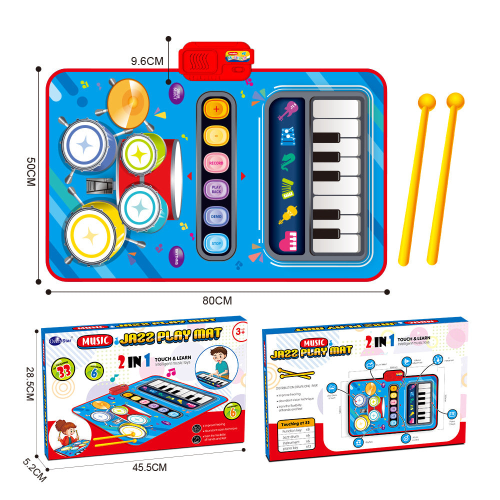 Cross-border hot selling children's two-in-one multifunctional jazz drum electronic music blanket interest cultivation parent-child interactive toys