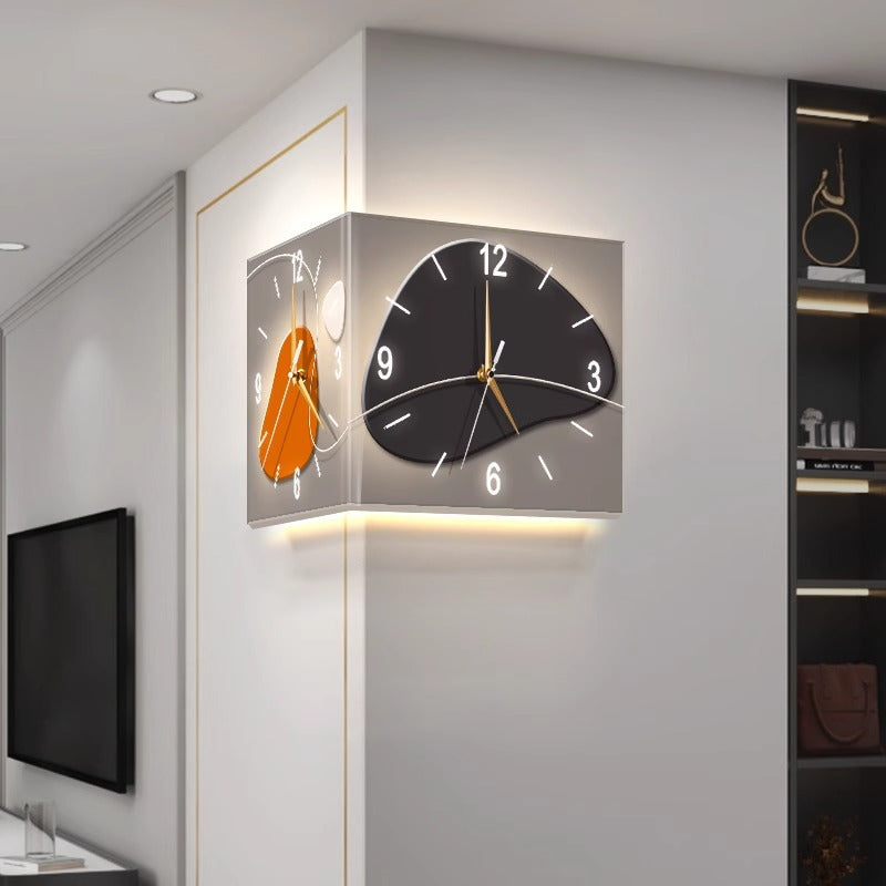 Wall clock living room 2024 new creative clock wall lamp punch-free corner clock corner clock net celebrity double-sided clock