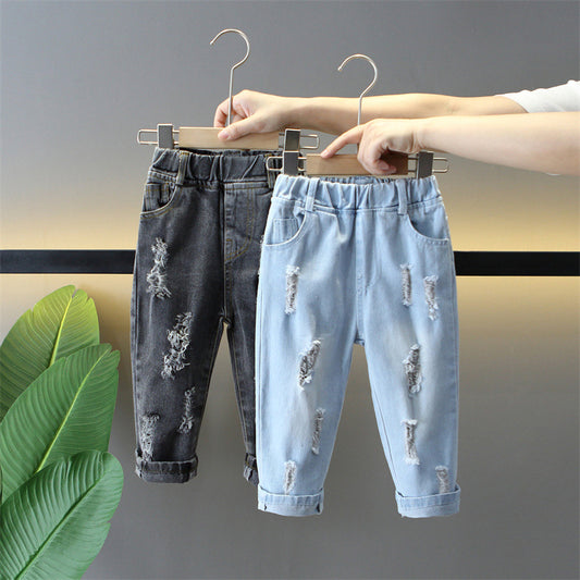 Boys jeans spring and autumn children's clothing 2024 new style children's street style handsome spring baby pants trendy cool