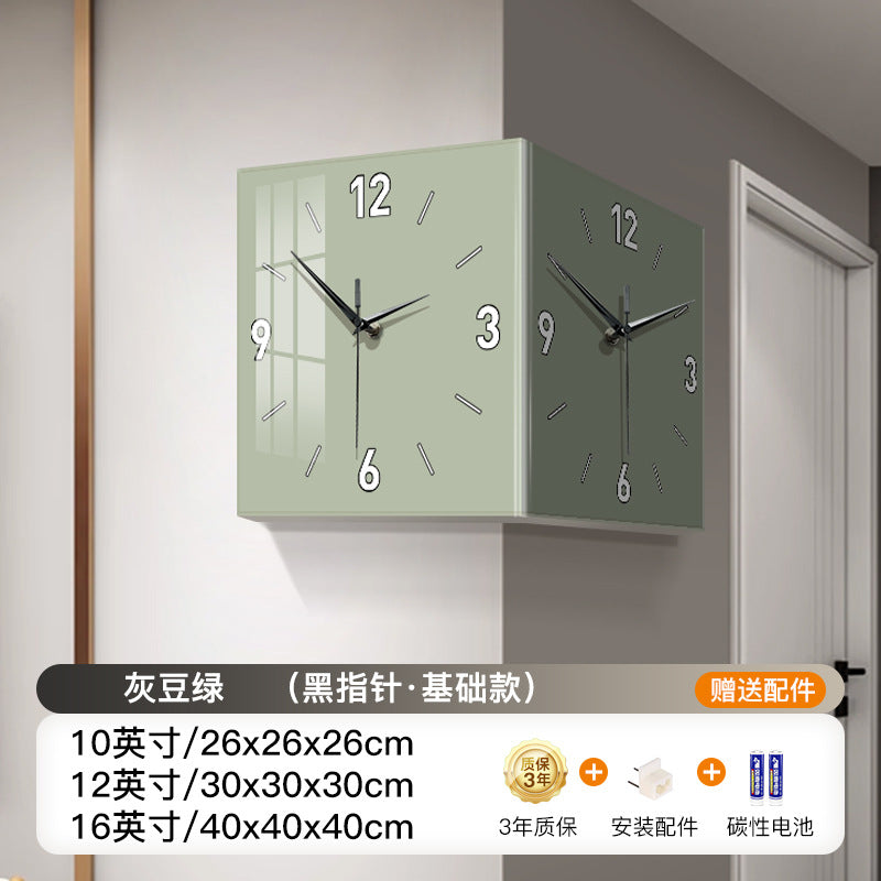 Wall clock living room 2024 new creative clock wall lamp punch-free corner clock corner clock net celebrity double-sided clock