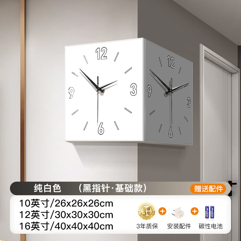 Wall clock living room 2024 new creative clock wall lamp punch-free corner clock corner clock net celebrity double-sided clock