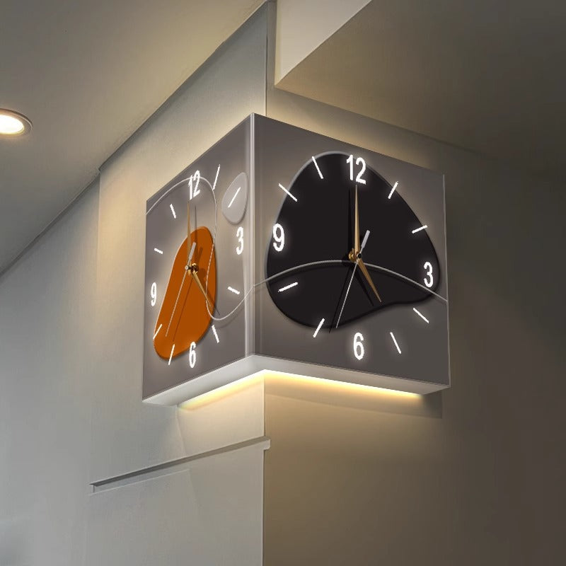 Wall clock living room 2024 new creative clock wall lamp punch-free corner clock corner clock net celebrity double-sided clock