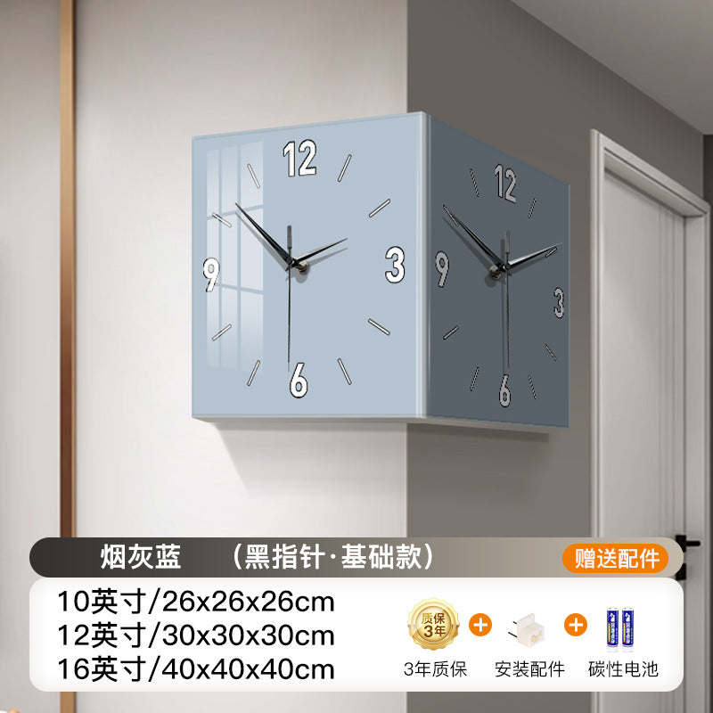 Wall clock living room 2024 new creative clock wall lamp punch-free corner clock corner clock net celebrity double-sided clock