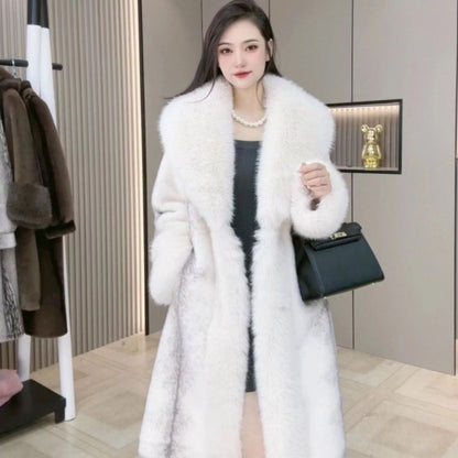 2024 new imitation mink fur coat for women imitation fox fur collar European mink velvet mid-length Haining fur