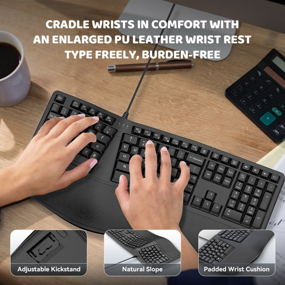 k9 cross-border new wired keyboard ergonomic office silent keyboard comes with arc palm rest factory direct supply