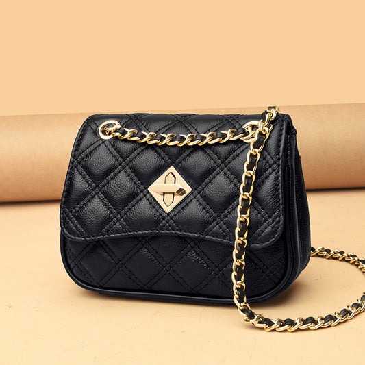 2024 summer popular chain messenger bag diamond embroidery one-shoulder small square bag fashionable and versatile cross-border genuine leather women's bag