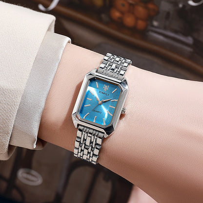 AliExpress 2024 hot new simple all-match square ladies watch ins style steel belt fashion quartz watch