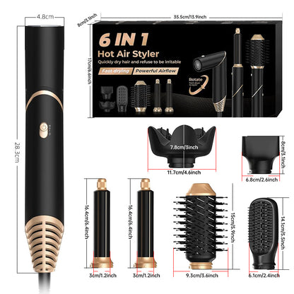 Cross-border hot selling foldable high-speed hot air comb hair dryer eight-in-one head change hair dryer comb straight hair comb automatic curling iron