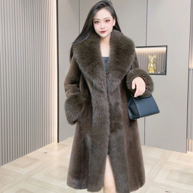 2024 new imitation mink fur coat for women imitation fox fur collar European mink velvet mid-length Haining fur