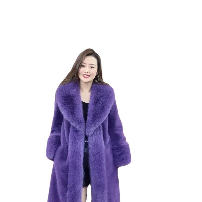 2024 new imitation mink fur coat for women imitation fox fur collar European mink velvet mid-length Haining fur