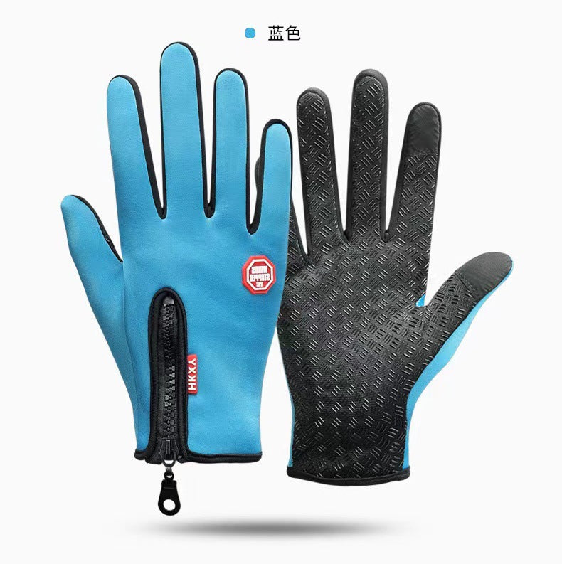 Outdoor gloves touch screen men's and women's cycling zipper sports winter windproof warm fleece mountaineering skiing sports gloves