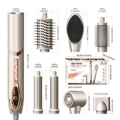 Cross-border hot selling foldable high-speed hot air comb hair dryer eight-in-one head change hair dryer comb straight hair comb automatic curling iron