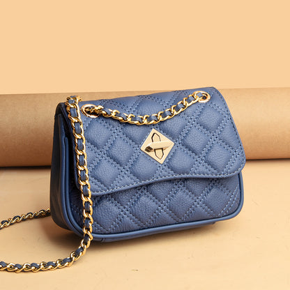 2024 summer popular chain messenger bag diamond embroidery one-shoulder small square bag fashionable and versatile cross-border genuine leather women's bag