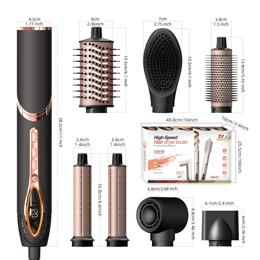 Cross-border hot selling foldable high-speed hot air comb hair dryer eight-in-one head change hair dryer comb straight hair comb automatic curling iron