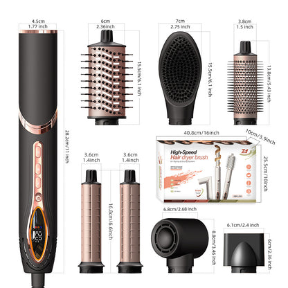 Cross-border hot selling foldable high-speed hot air comb hair dryer eight-in-one head change hair dryer comb straight hair comb automatic curling iron