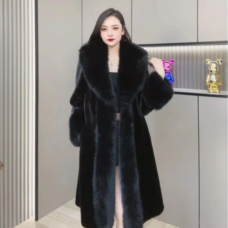 2024 new imitation mink fur coat for women imitation fox fur collar European mink velvet mid-length Haining fur