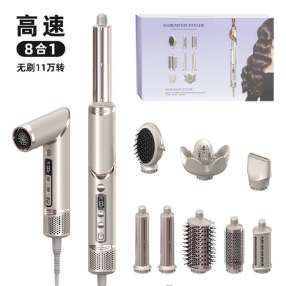 Cross-border hot selling foldable high-speed hot air comb hair dryer eight-in-one head change hair dryer comb straight hair comb automatic curling iron