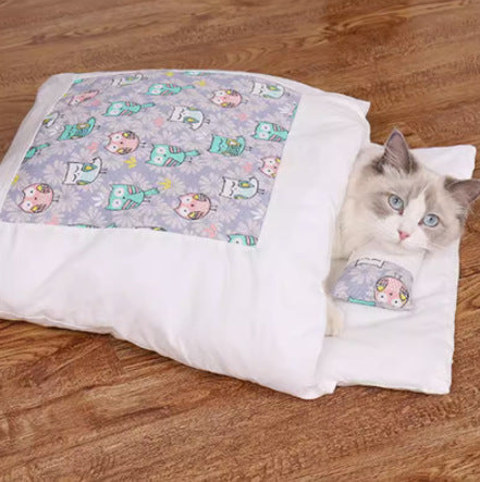 Cat bed factory direct sales cat mat winter warm pet quilt removable and washable Japanese cat sleeping bag