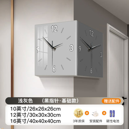 Wall clock living room 2024 new creative clock wall lamp punch-free corner clock corner clock net celebrity double-sided clock